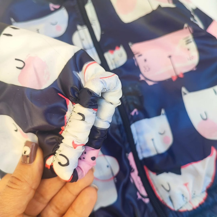 سویشرت دخترانه پاییزی با پارچه ضدباد و آستر خزدار، طرح گربه صورتی