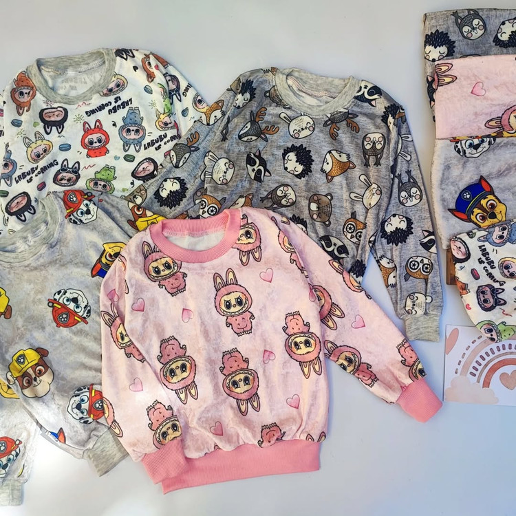 بلوز شلوار راحتی مخمل در ۴ طرح دخترانه و پسرانه