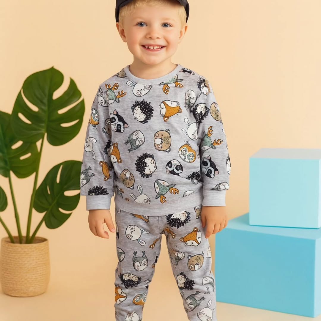 بلوز شلوار مخمل طرح حیوانات رنگ طوسی و اسپرت