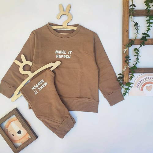 بلوز شلوار دورس دو نخ رنگ موکا دخترانه و پسرانه