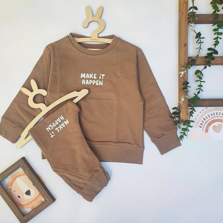 بلوز شلوار دورس دو نخ رنگ موکا دخترانه و پسرانه