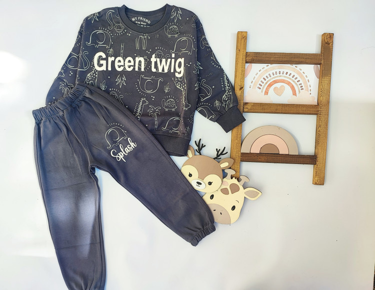 بلوز شلوار بچگانه طرح حیوانات رنگ سرمه ای