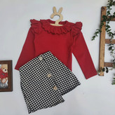 شومیز زرشکی با دامن پیردوپل