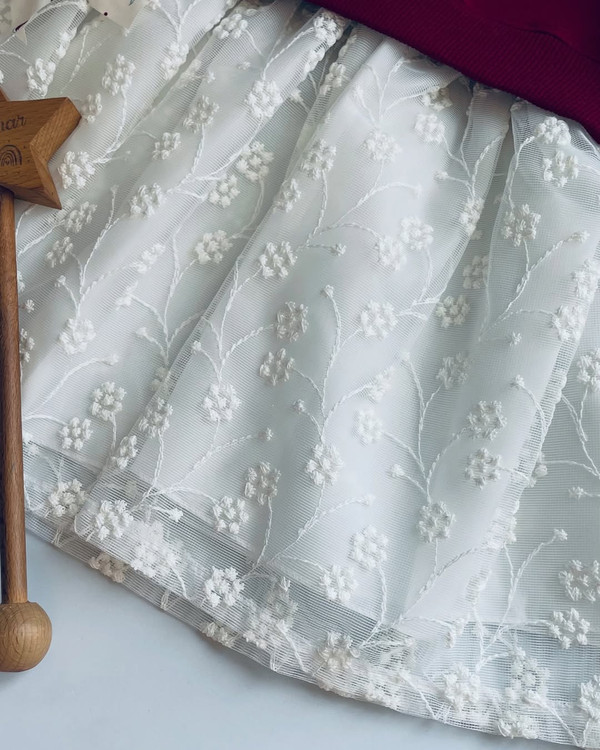 پیراهن دخترانه یلدایی شیک | دامن دانتل ترک + کیفیت عالی