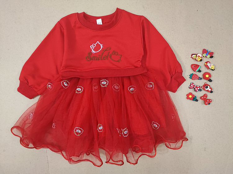 سارافون وارداتی دامن تور قرمز دخترانه