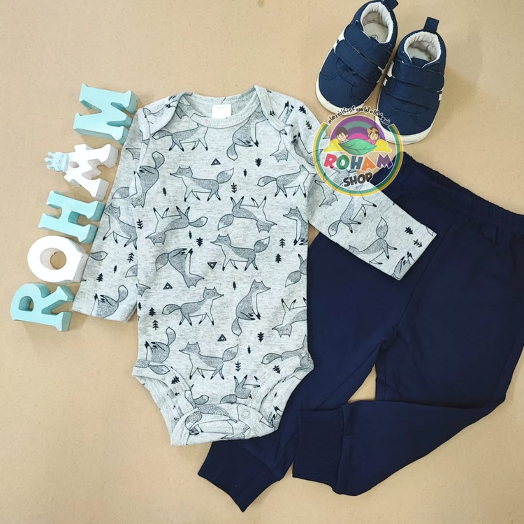 بادی آستین بلند و شلوار نوزادی وارداتی